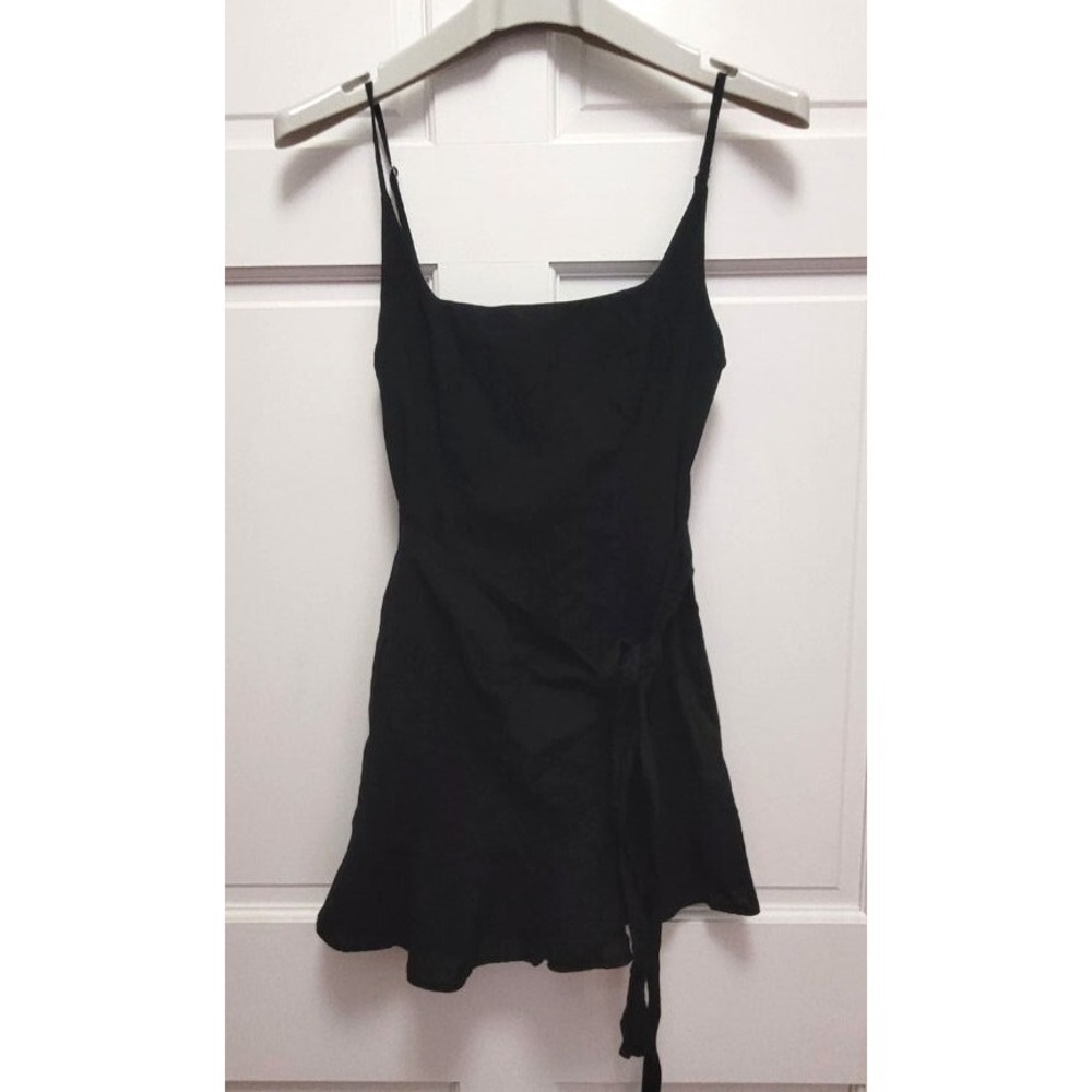 Princess Polly Cotton Blend Faux Wrap‎ Tunic Top Mini Dress - Black - US Sz 2
